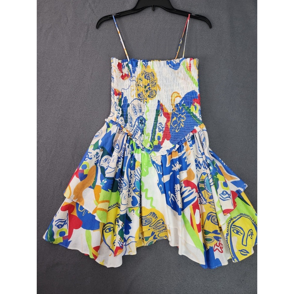 Chelsea‎ & Violet Smocked Dress Linen Blend Tropical Resort Cruise Celestial NWT